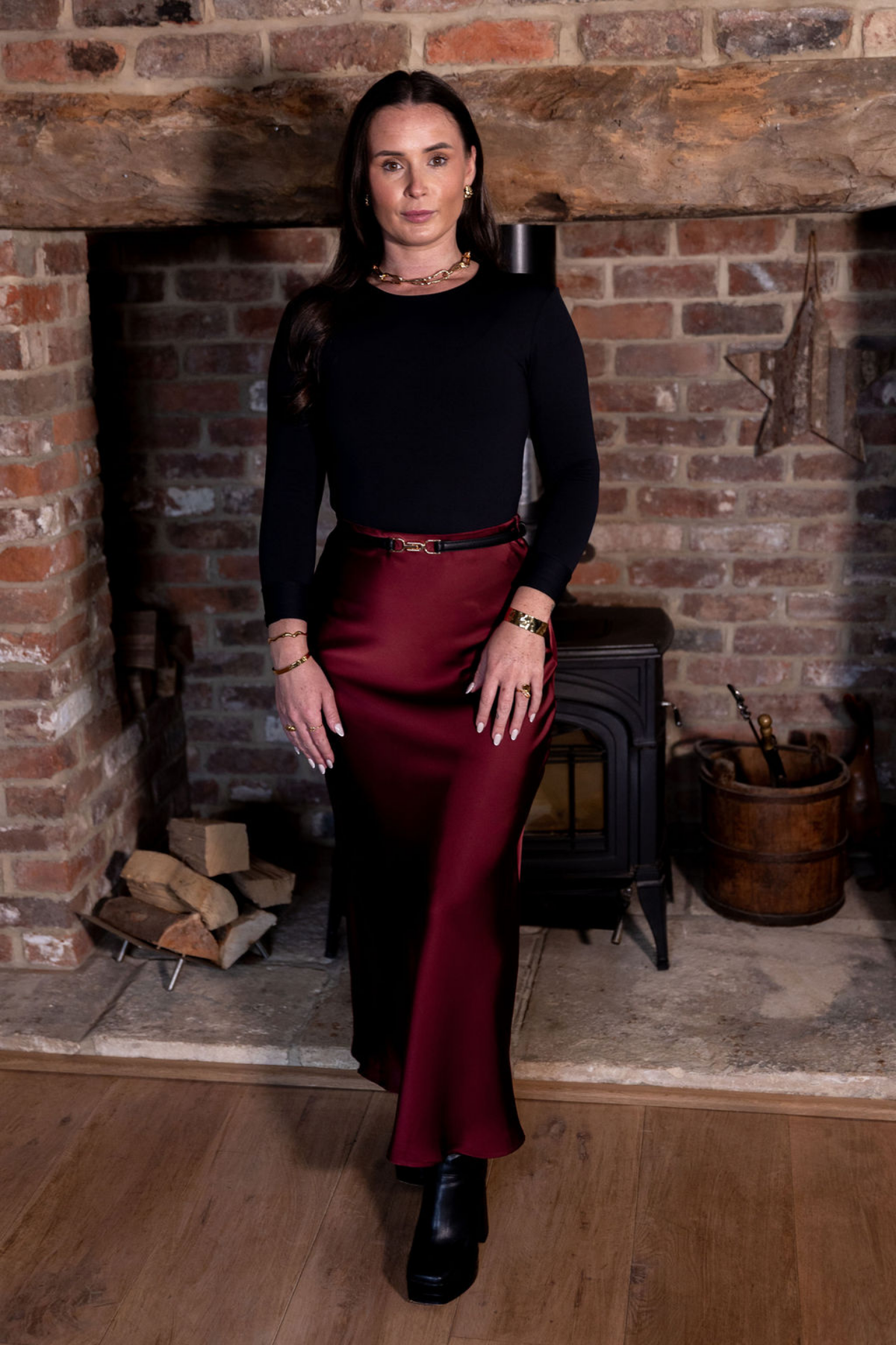 Satin Slip Skirt in Wine