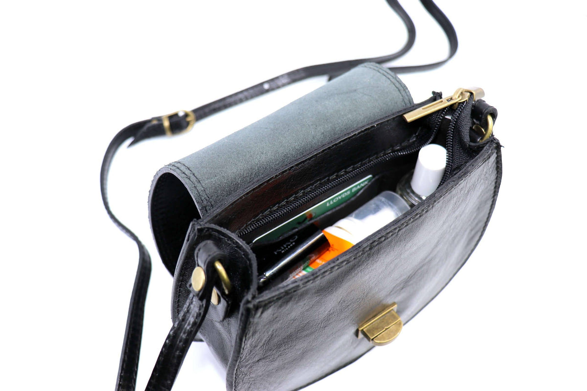 Italian Leather Crossbody Saddle Bag with Turn Lock - Red