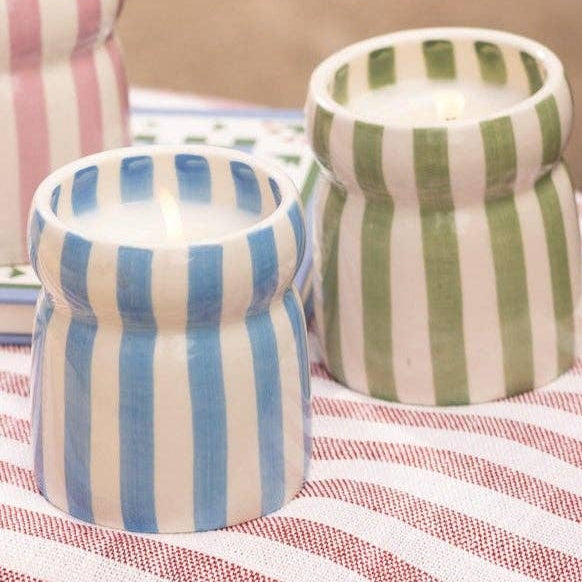 Blue Striped Ceramic Candle - Lost at Sea