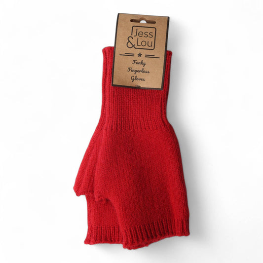 Red Cosy Plain Knit Fingerless Gloves