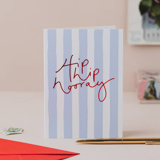 Hip Hip Hooray Blue Stripe Foil Card: Naked